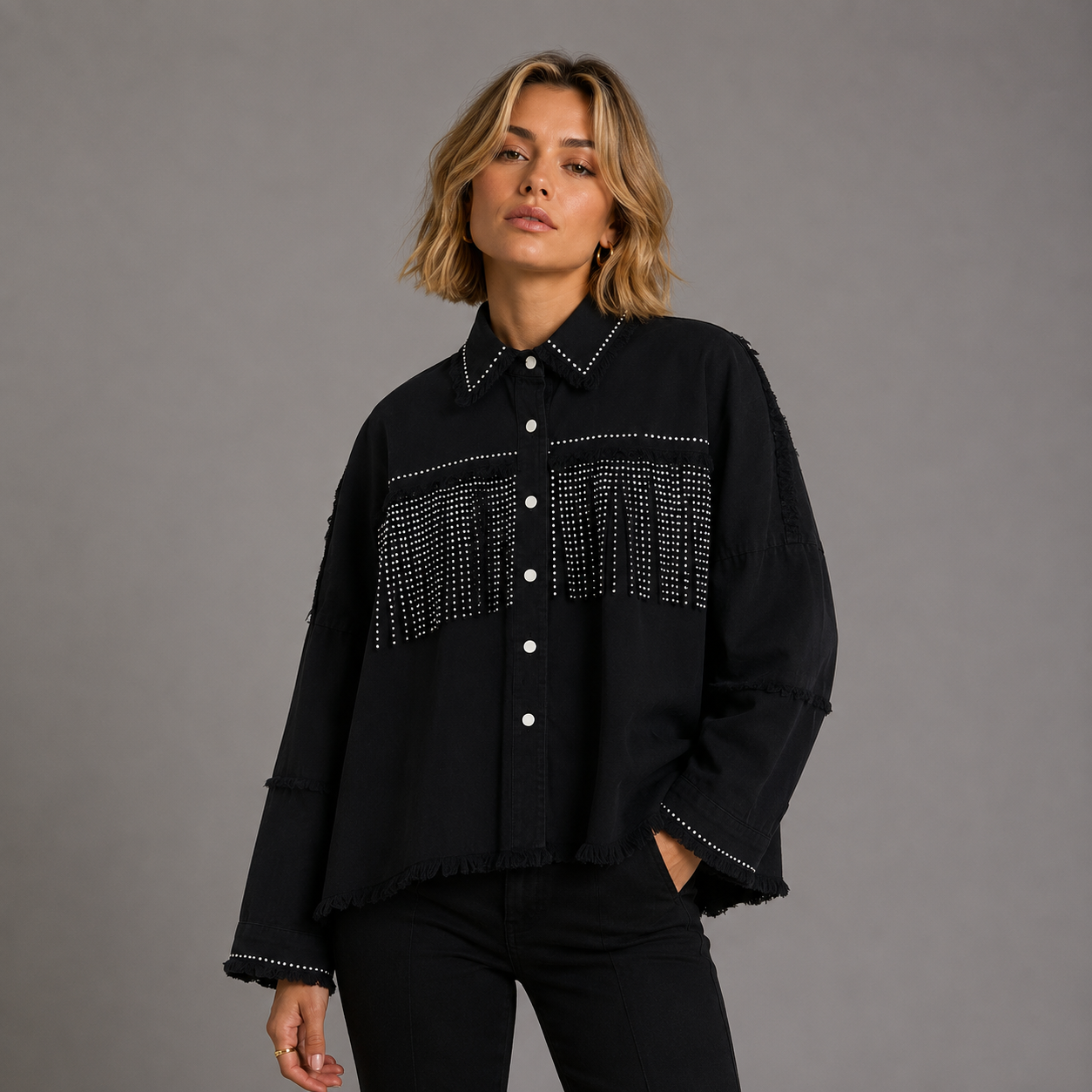 Chaqueta vaquera de flecos